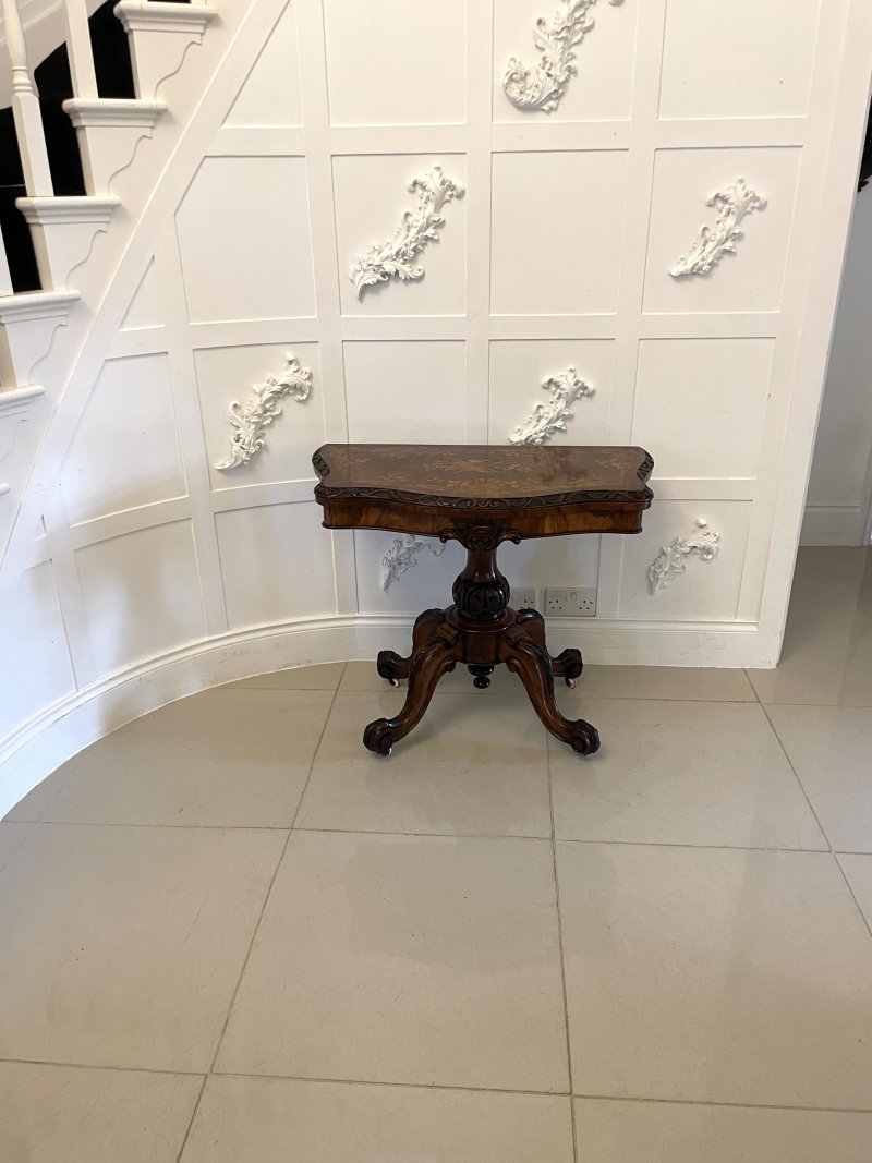 Exceptional Quality Antique Victorian Burr Walnut Inlaid Floral Marquetry Card/Console Table - Image 7